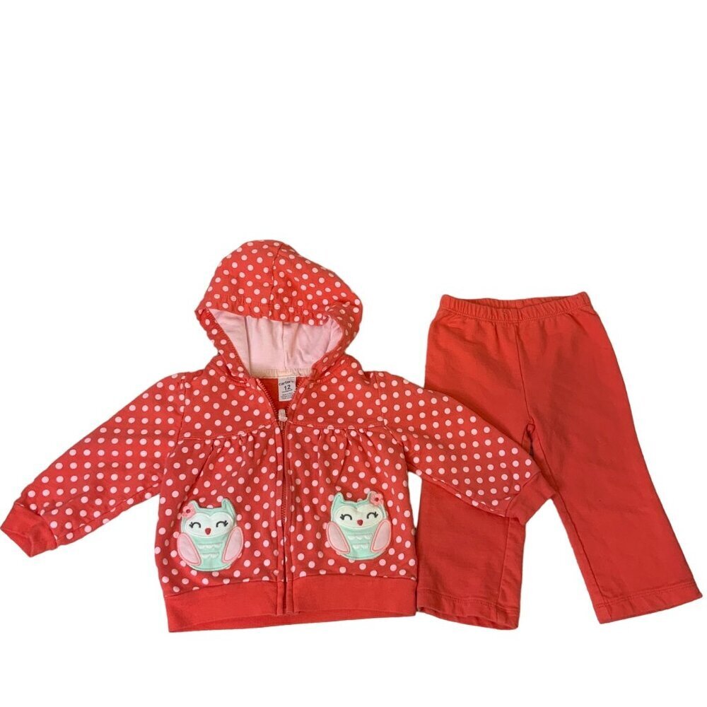 Carter Hoodie Peach/pink zipper front with stretch pants baby size 12 months